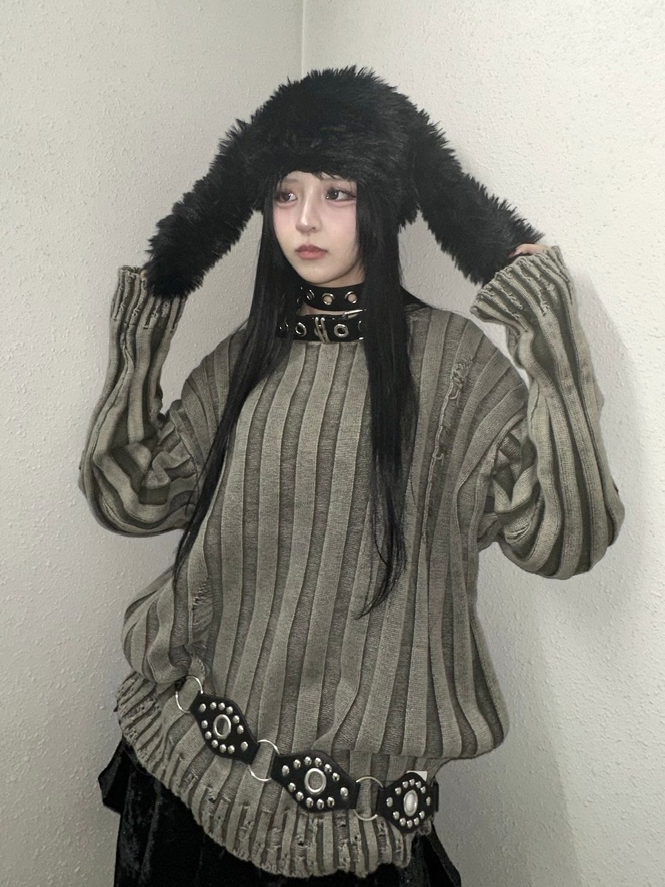 受注制【Never mind the XU】dyeing damage knit (2color) / 【ネバー