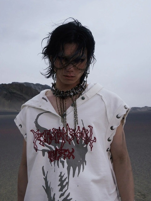 PERSONSOUL BUTTON COLLAR HOODED 箱あり可能 PERSONSOUL】Button Collar Hooded Sleeveless Sweatshirt | OUR