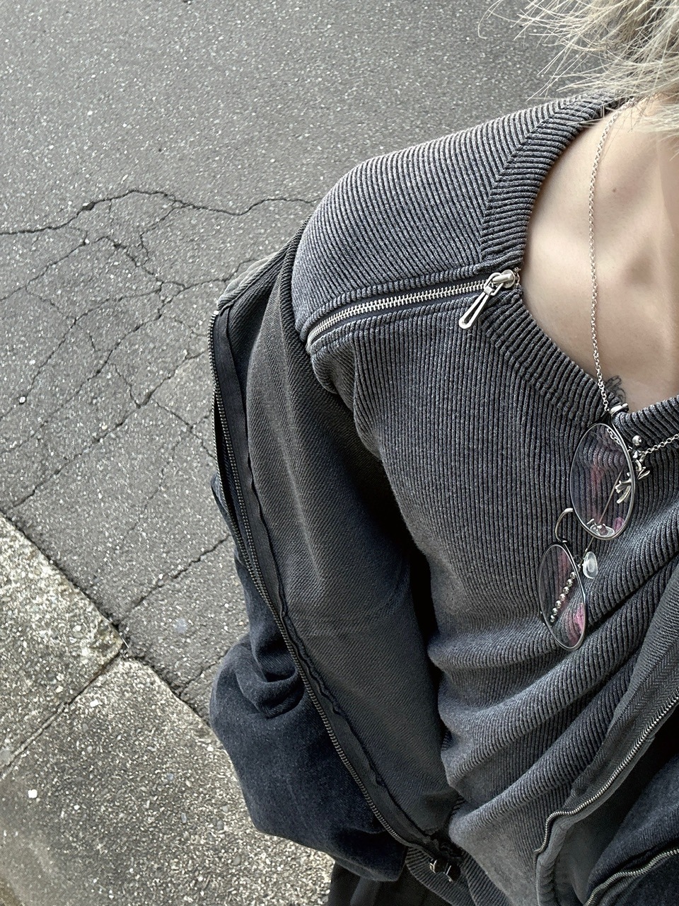 限定Chikashitsu +shoulder zip long sleeve 大阪店WEB限定【Chikashitsu +】shoulder zip long sleeve