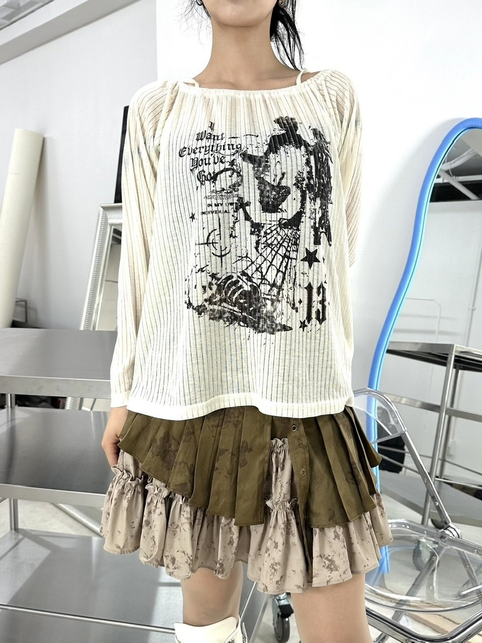 受注制【XU DOG】off shoulder mesh tops (2color)