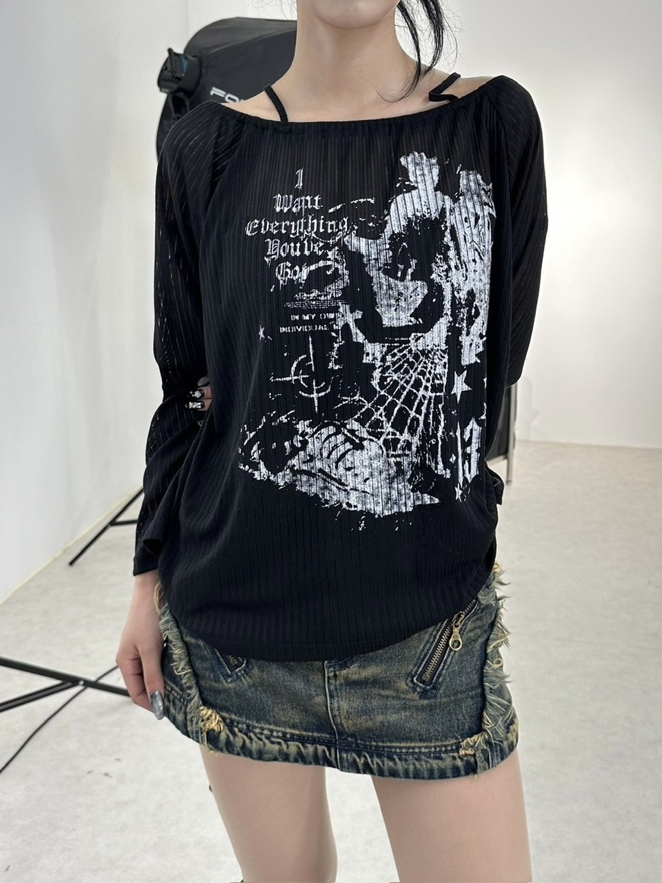 受注制【XU DOG】off shoulder mesh tops (2color)