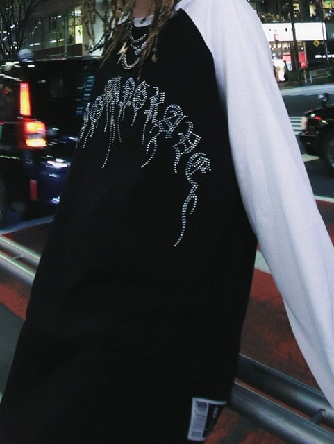 【DIG YOUR OWN GRAVE】rhinestone baseball t-shirts (2color)