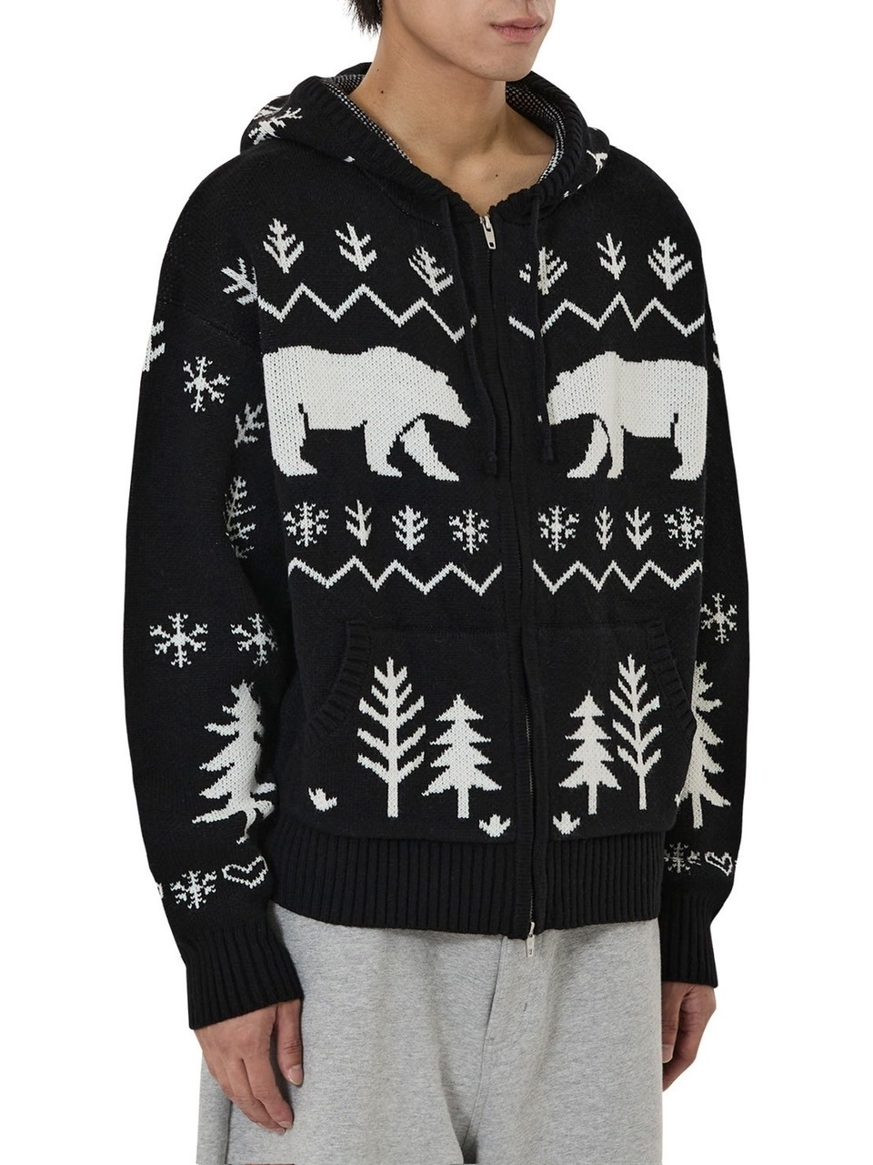 【OY】POLAR BEAR KNIT HOODIE ZIP UP