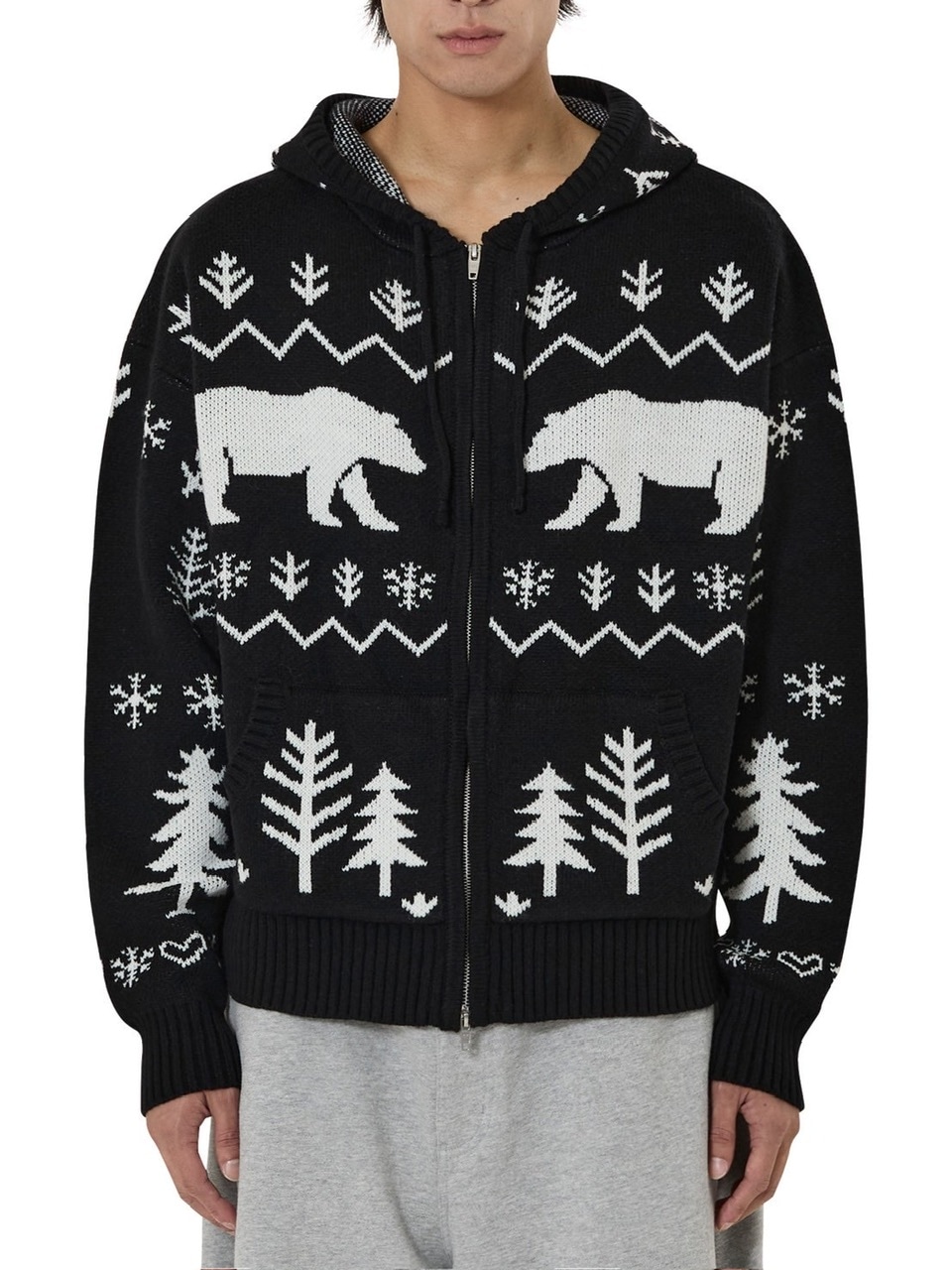 【OY】POLAR BEAR KNIT HOODIE ZIP UP