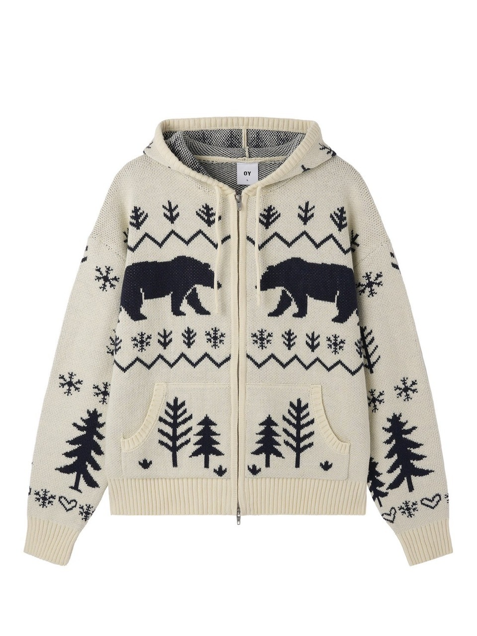 【OY】POLAR BEAR KNIT HOODIE ZIP UP