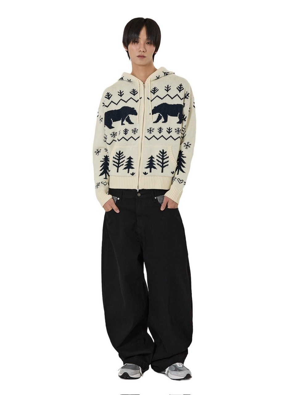 【OY】POLAR BEAR KNIT HOODIE ZIP UP