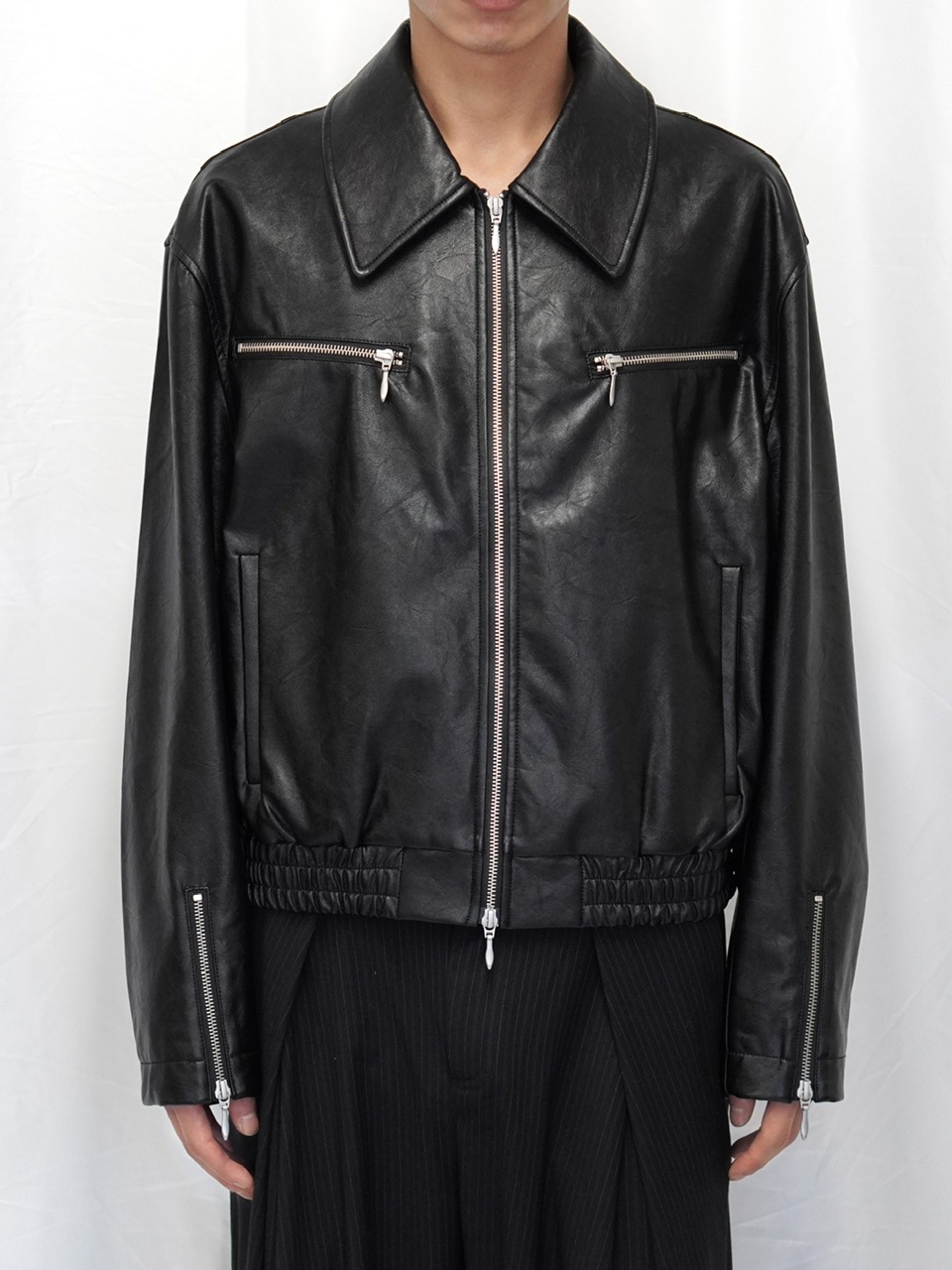 【新品未使用】LOHEN★ CUT OFF CHINO BLOUSON CS】multi zip faded wash blouson(black) | OUR BRAND
