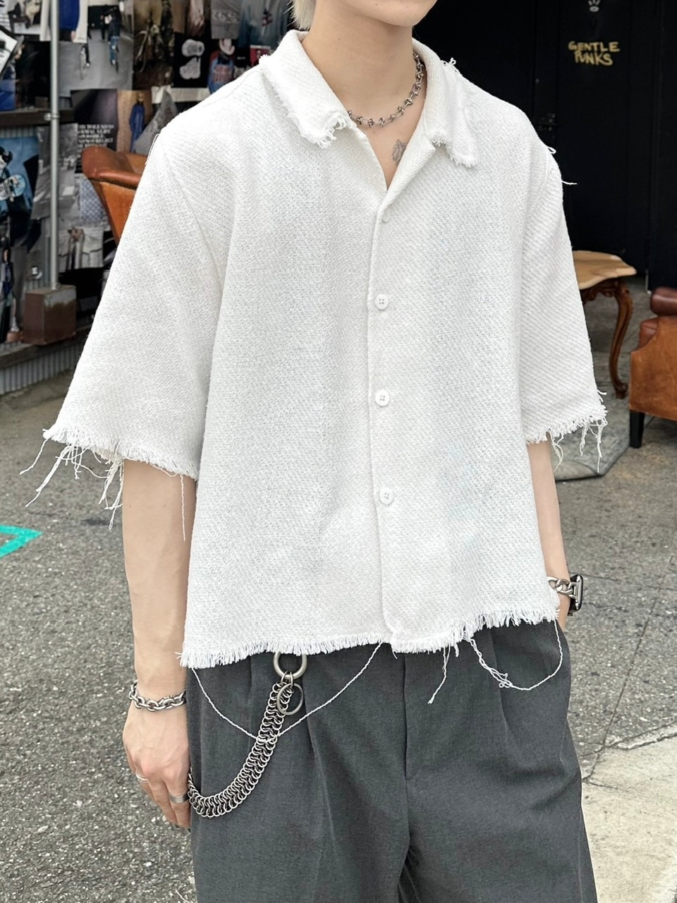 OSAKA / WEB限定受注制【Chikashitsu +】tweed cropped shirt