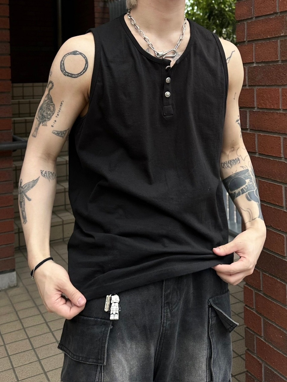 Chikashitsu +】henry neck sleeveless (3color