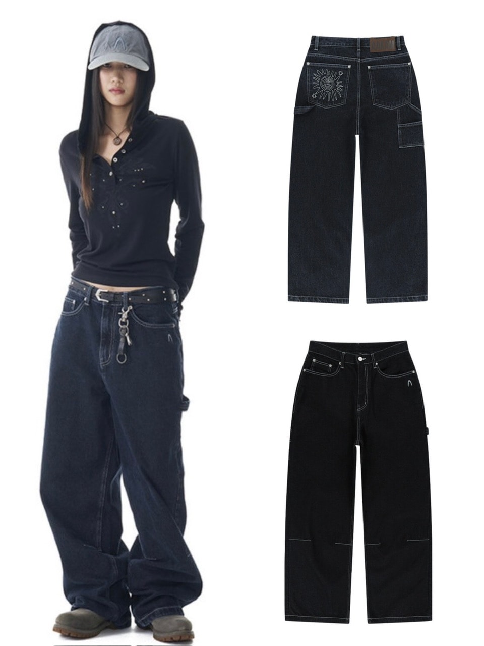 ◆AAKAM◆ Needlework Carpenter Denim Pants Black AAKAM】Needlework Carpenter Denim Pants | OUR BRAND,AAKAM
