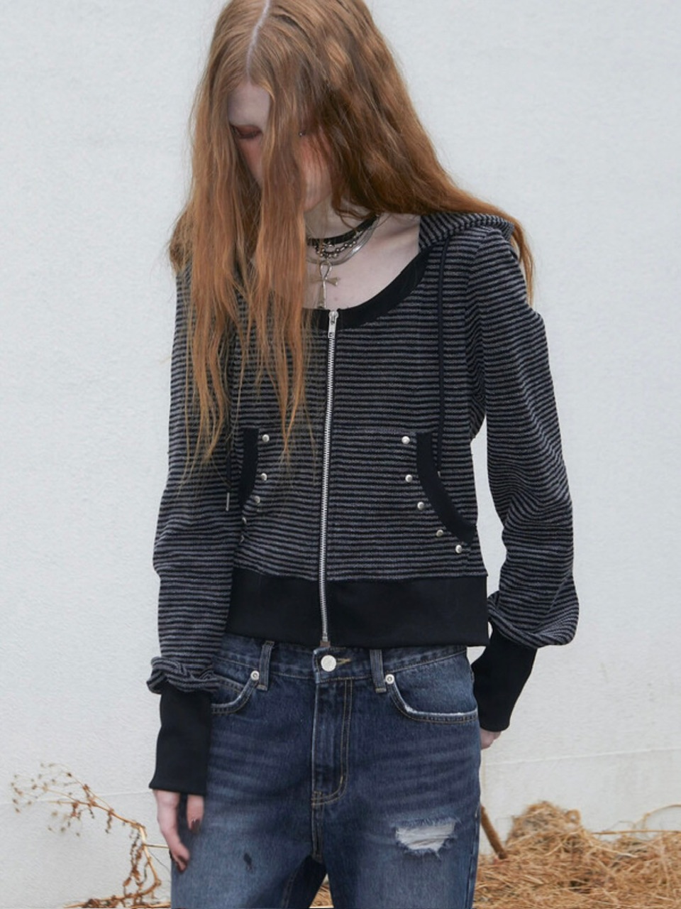 【NOT KNOWING】 U Neck Stripe Hood Zip Up /追跡付 NOT KNOWING】U Neck Stripe Hood Zip Up | OUR BRAND,NOT