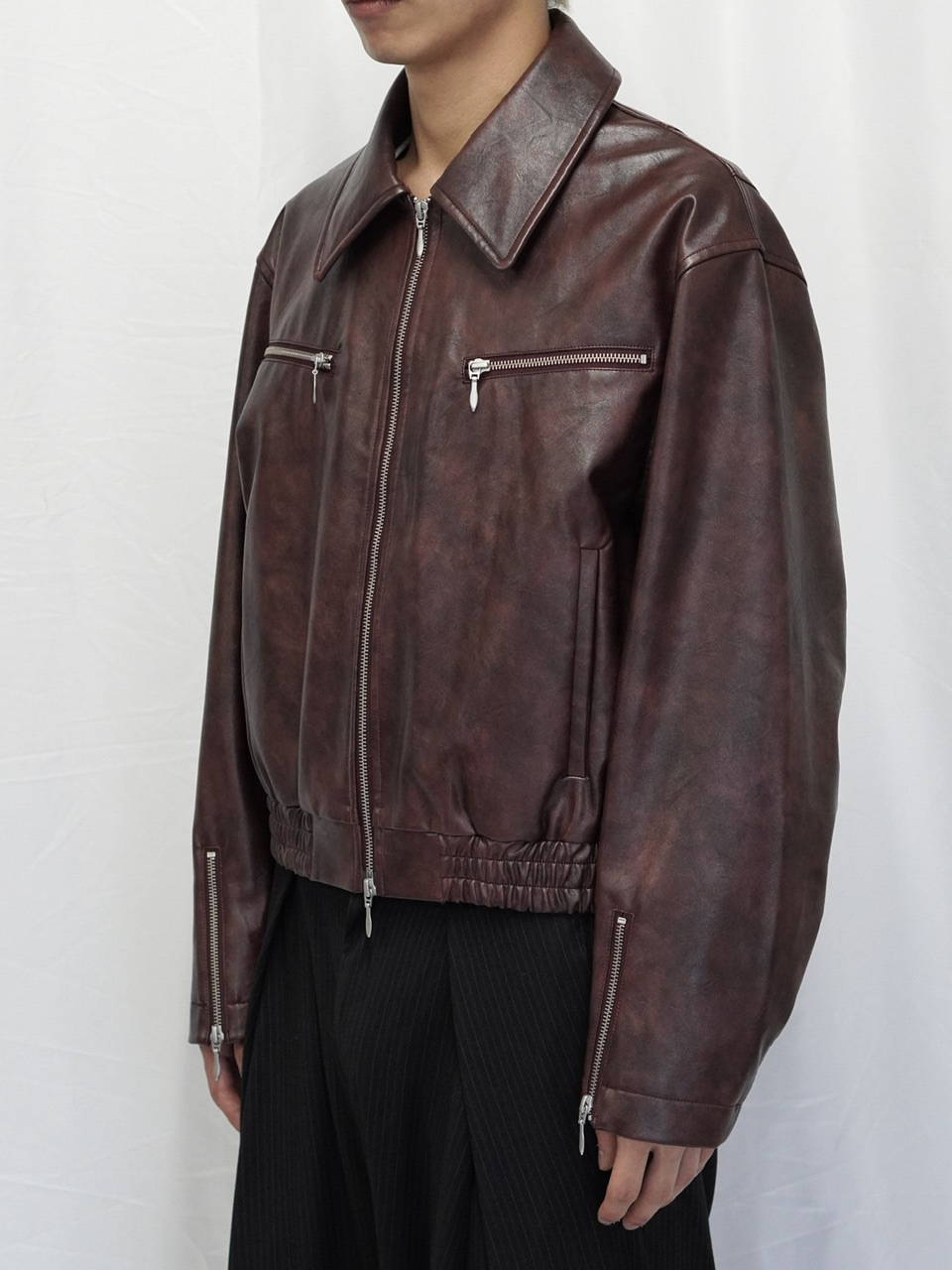 CS】multi zip faded wash blouson (red brown) | OUR BRAND