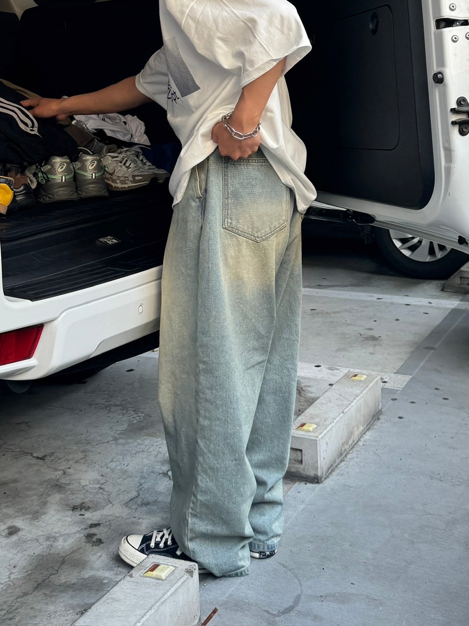 RENOL】vintage wash denim wide pants | OUR BRAND,RENOL