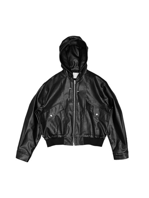 受注制【Chikashitsu +】vegan leather box hooded blouson (2color