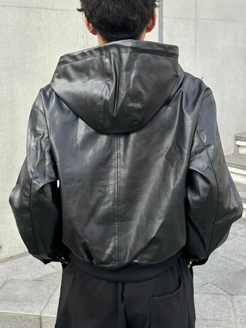 受注制【Chikashitsu +】vegan leather box hooded blouson