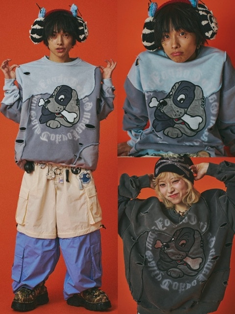 【GALFY/ガルフィー】ツギハギゾンビスウェット チャコール 中型犬 L GALFY(ガルフィー) “ツギハギゾンビスウェット” - DISSIDENT WEB