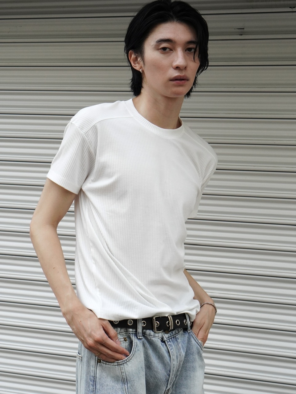★LUVISTRUE★BASIC COLLAR TAPE TEE(WHITE)★正規品/直送料込 東京店WEB限定受注制【Chikashitsu +】cropped rib knit tee