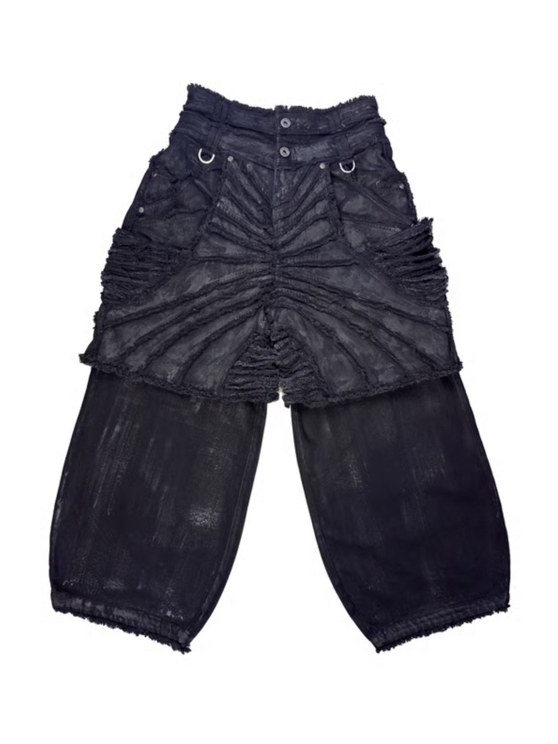 【Thought We Friends】Attached Detachable Waxed Distressed Denims