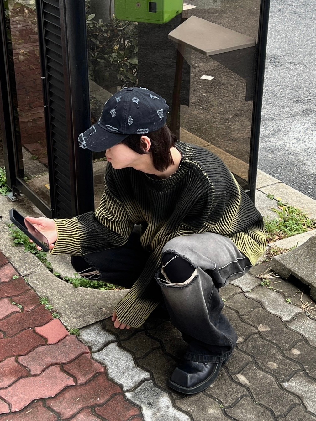 受注制【Chikashitsu +】bleach washing knit (3color