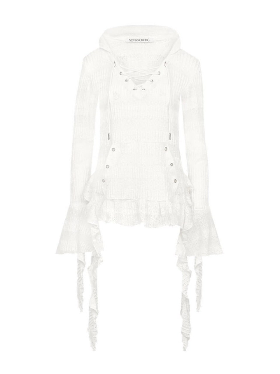 トップス NOT KNOWING Lace V Neck Ruffle Hoodie NOT KNOWING】Lace V Neck Ruffle Hoodie | OUR BRAND,NOT