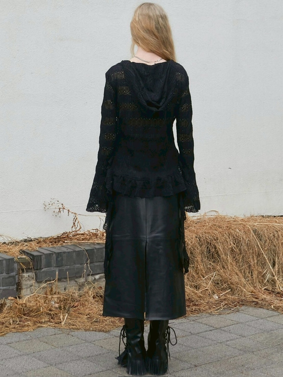 トップス NOT KNOWING Lace V Neck Ruffle Hoodie NOT KNOWING】Lace V Neck Ruffle Hoodie | OUR BRAND,NOT