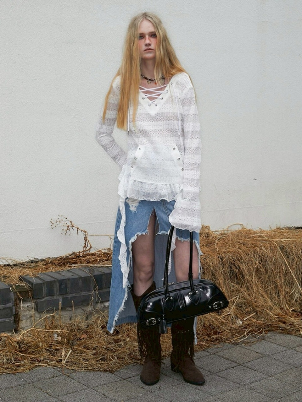 トップス NOT KNOWING Lace V Neck Ruffle Hoodie NOT KNOWING】Lace V Neck Ruffle Hoodie | OUR BRAND,NOT