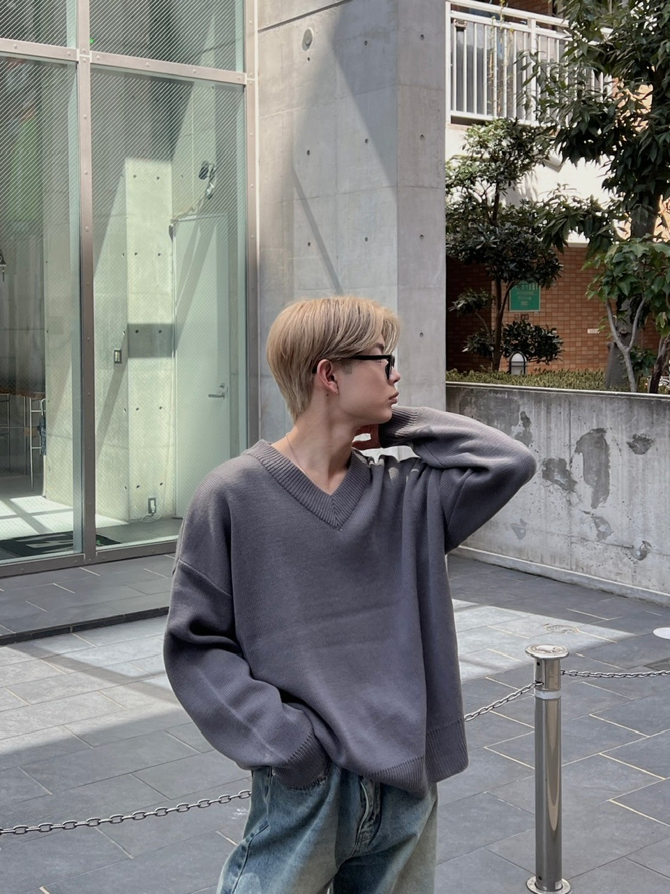 WEB限定【Chikashitsu +】basic v neck knit (4color)