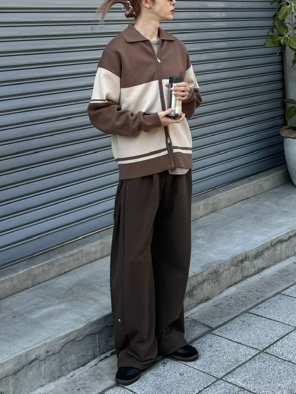 受注制【Chikashitsu +】snap button buggy sweat pants (3color