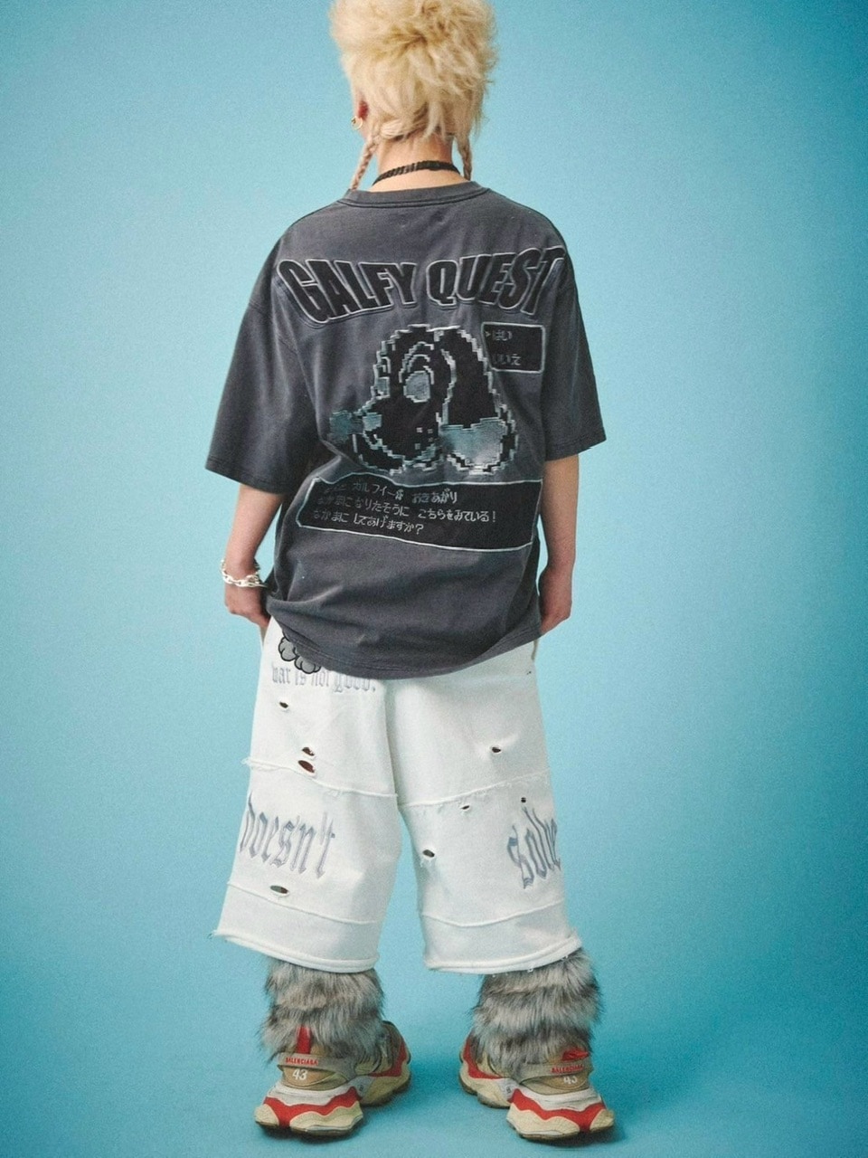 GALFY 病みに染まりしTシャツ パンツ セットアップ 黒 上L下XL GALFY ガルフィー 病みに染まりし反戦 T シャツ 病みに染まりし