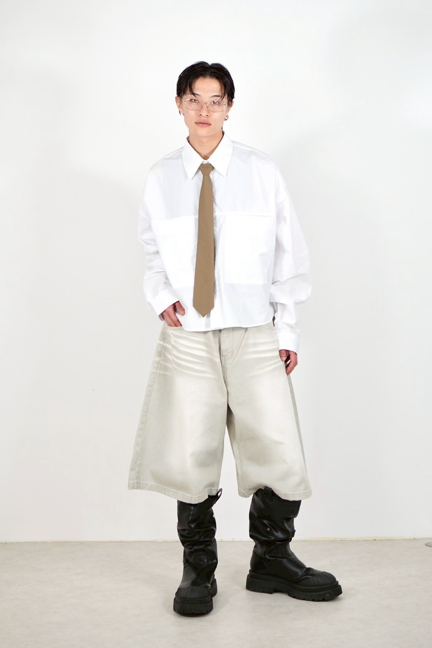 Chikashitsu +】cotton cropped shirt (2color) / 【チカシツプラス