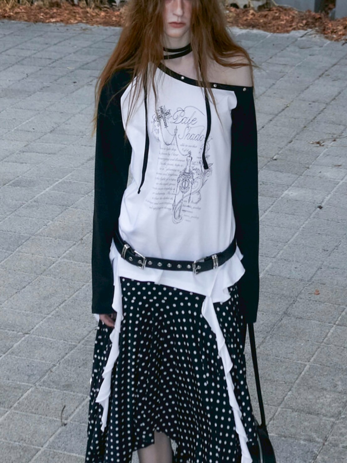 【NOT KNOWING】One Shoulder Raglan Ruffle Top / 【ノットノーイング】ワンショルダーラグランラッフル長袖Ｔシャツ