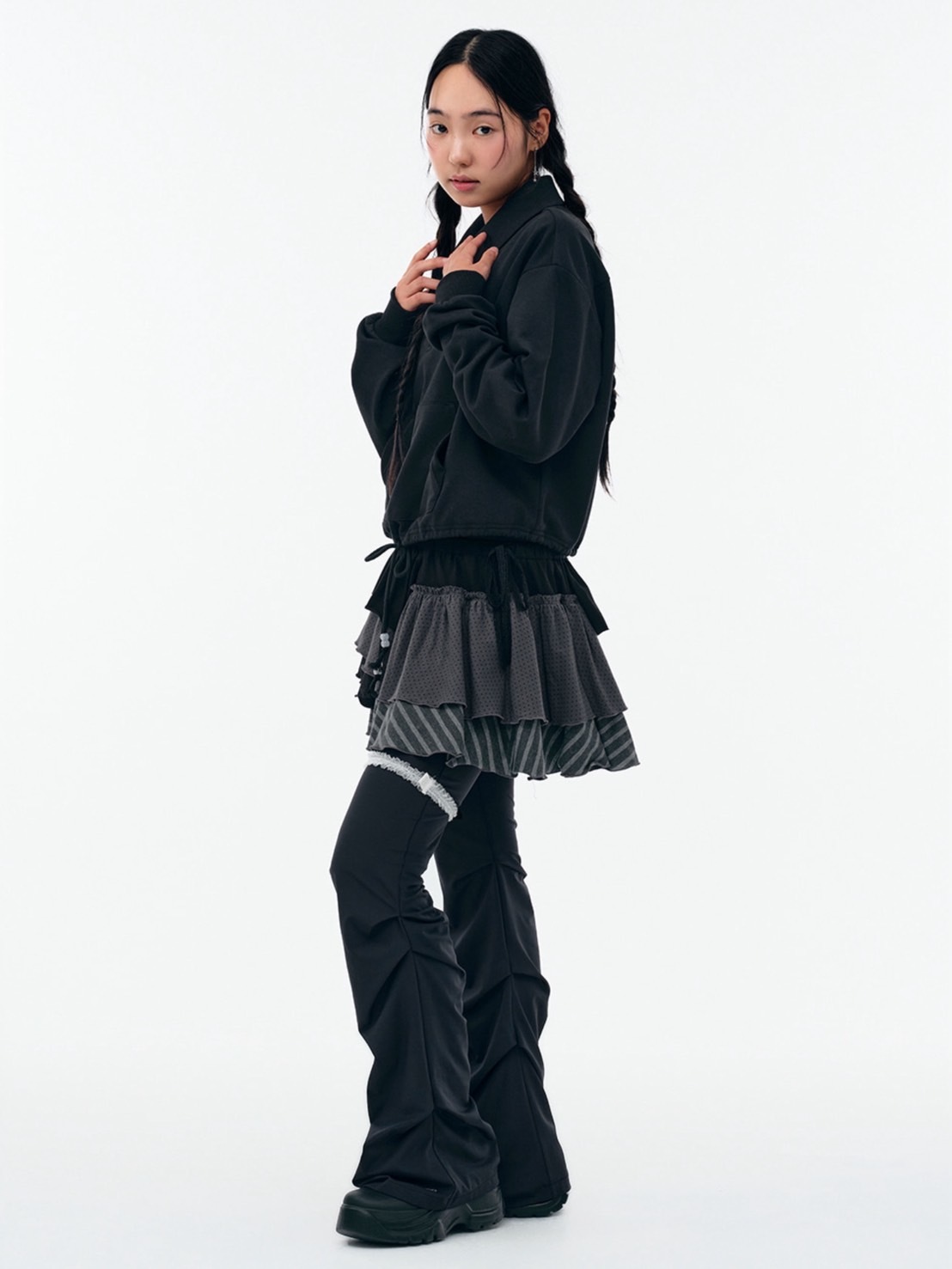 【TUOMIO】BANDED LAYERED SKIRT / 【トゥオミオ】バンディッドレイヤードスカート