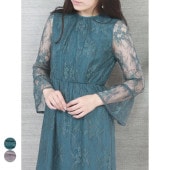 ( SALE 30％OFF ) カエン kaene 花園 ドレス ワンピース レディース 長袖 ペプラム スリーブ ロング 【正規取扱店】 発表会 結婚式 パーティ 同窓会 フォーマル オケージョン 