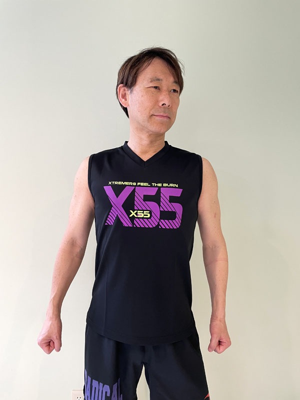 X55 Vネックノースリーブ＜ブラック×パープル＞