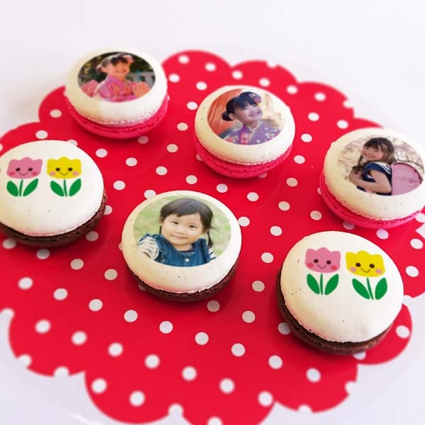 写真プリントマカロン6個セット チョコ イチゴ味 写真プリントケーキ マカロン Priroll