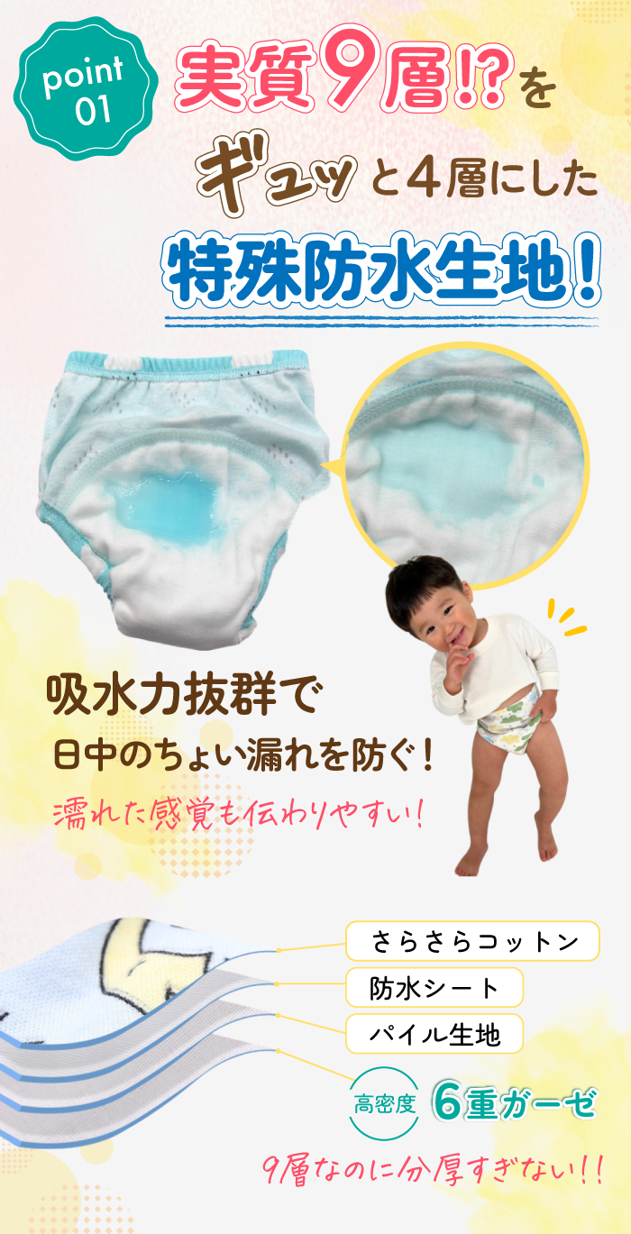 おねぽんパンツ トレーニングパンツ 防水 4層 トイトレパンツ トイレトレーニング パンツ トイトレ おねしょパンツ おねしょズボン 吸水性 通気性 男の子 女の子 おむつ おねしょ 対策 キッズ 子ども かわいい