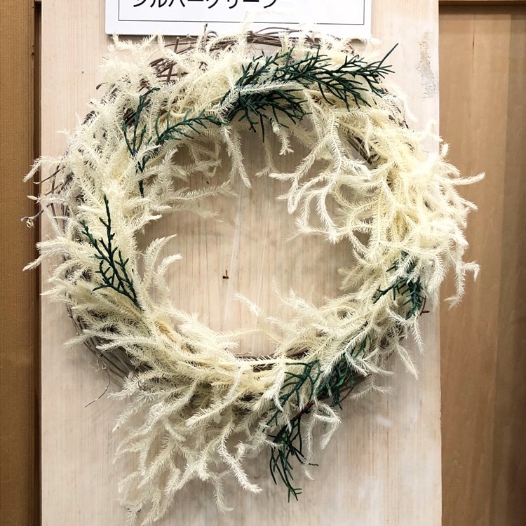 ヒカゲノカズラと木の実のほっこりリース 03810-011／ヒカゲノカズラ／オフホワイト | ドライフラワー