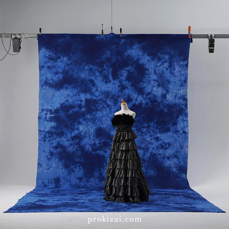 【アウトレット】手染めモズリンムラバックブルー系3×6m