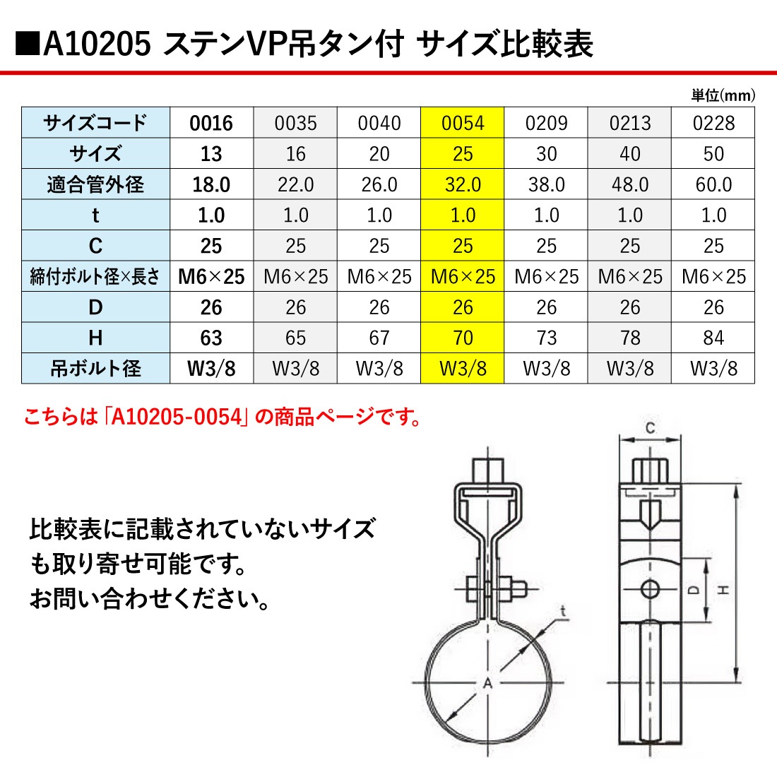 取寄品】アカギ A10205-0054 ステンVP吊タン付 1箱(300個入) W3/8-25A 