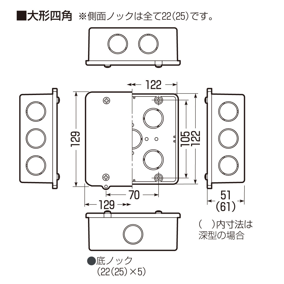 取寄品】 PVKボックス 大形四角 深型 PVK-BLNK/ブラック ノック