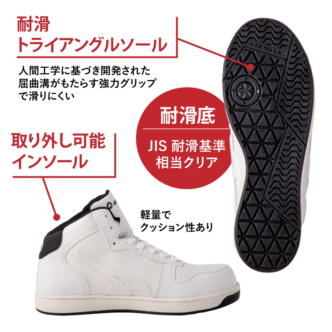即配】安全靴 AW-641 AIRWALK ベーシックウォーク ミドル 軽量 耐滑 25