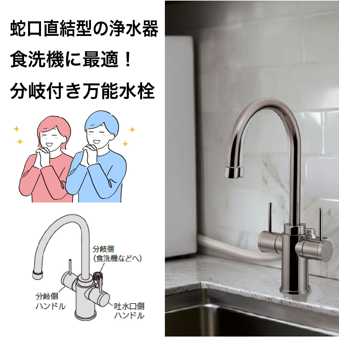 取寄品】カクダイ 浄水器取付用双口水栓 721-013 浄水器・食洗機対応