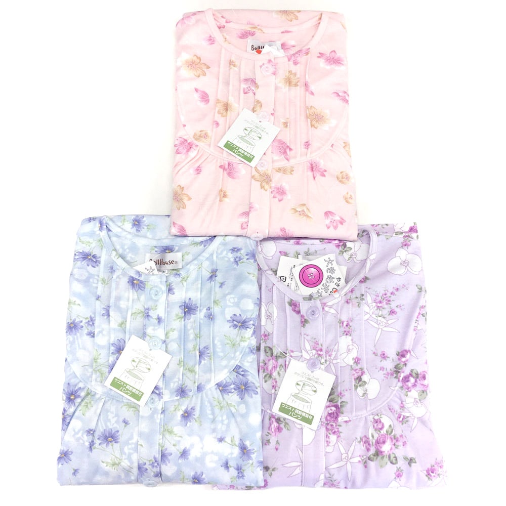 P000 婦人長袖スムースパジャマ 大きめボタン (75-8122）