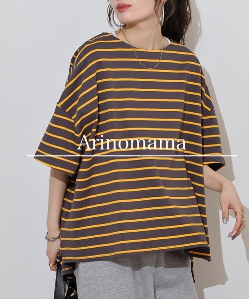 P000【値下げ】【取寄せ】裾前後差付きワイドボーダートップス（F2-Am20）