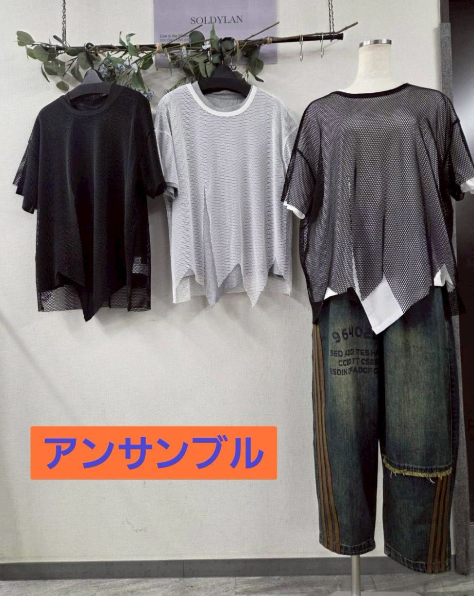 P000  【SOLDYLAN】アンサンブル　メッシュTシャツ＆無地Tシャツ（F5-25719）
