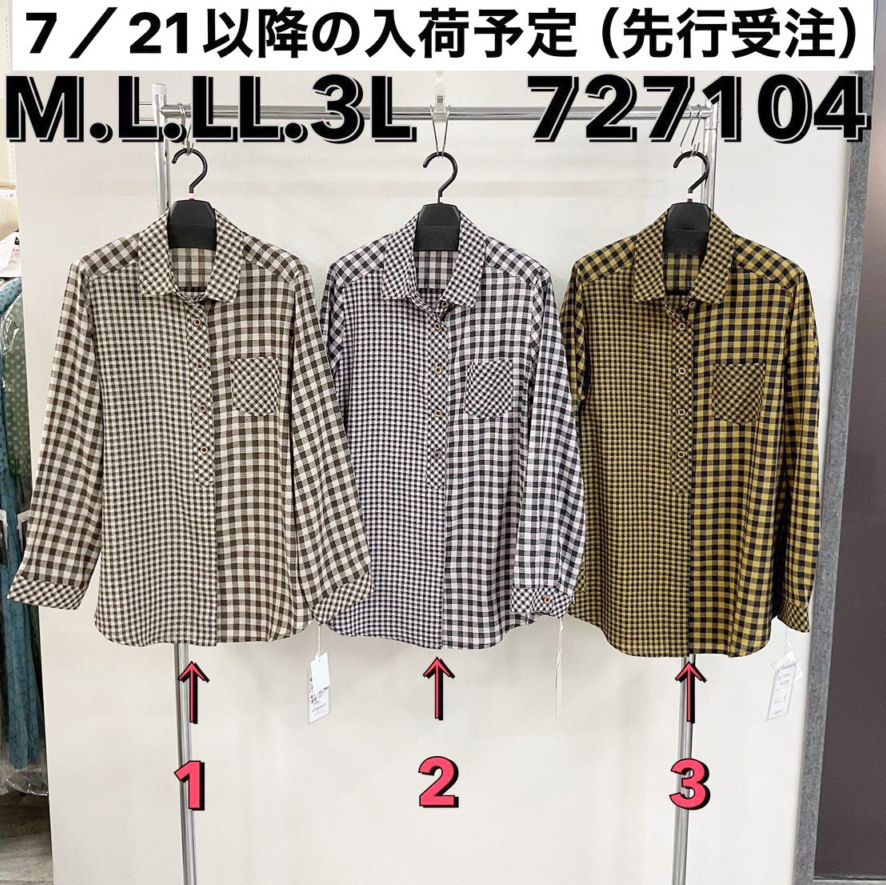 P000  【7/21～以降入荷予定】左右切替チェック柄シャツ（48-727104）