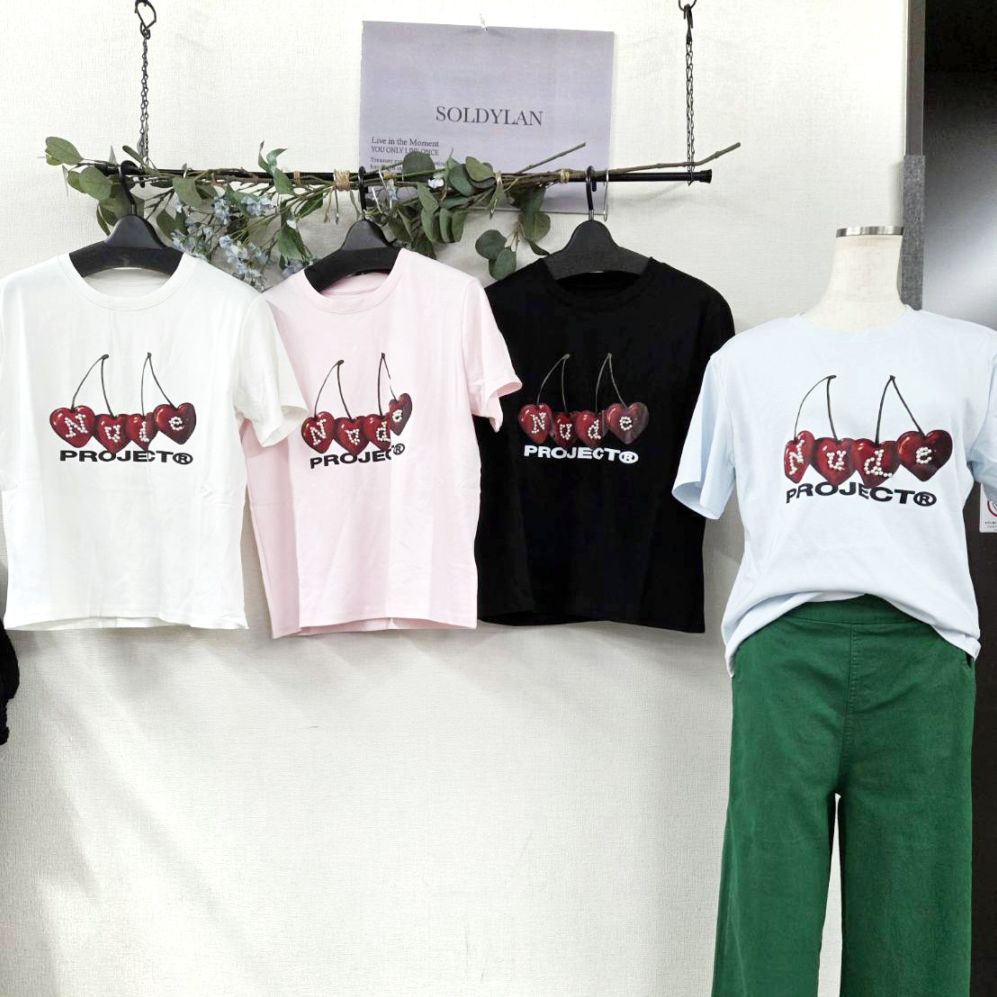P000【SOLDYLAN】ハートチェリー ビジューTシャツ（F5-A20069）