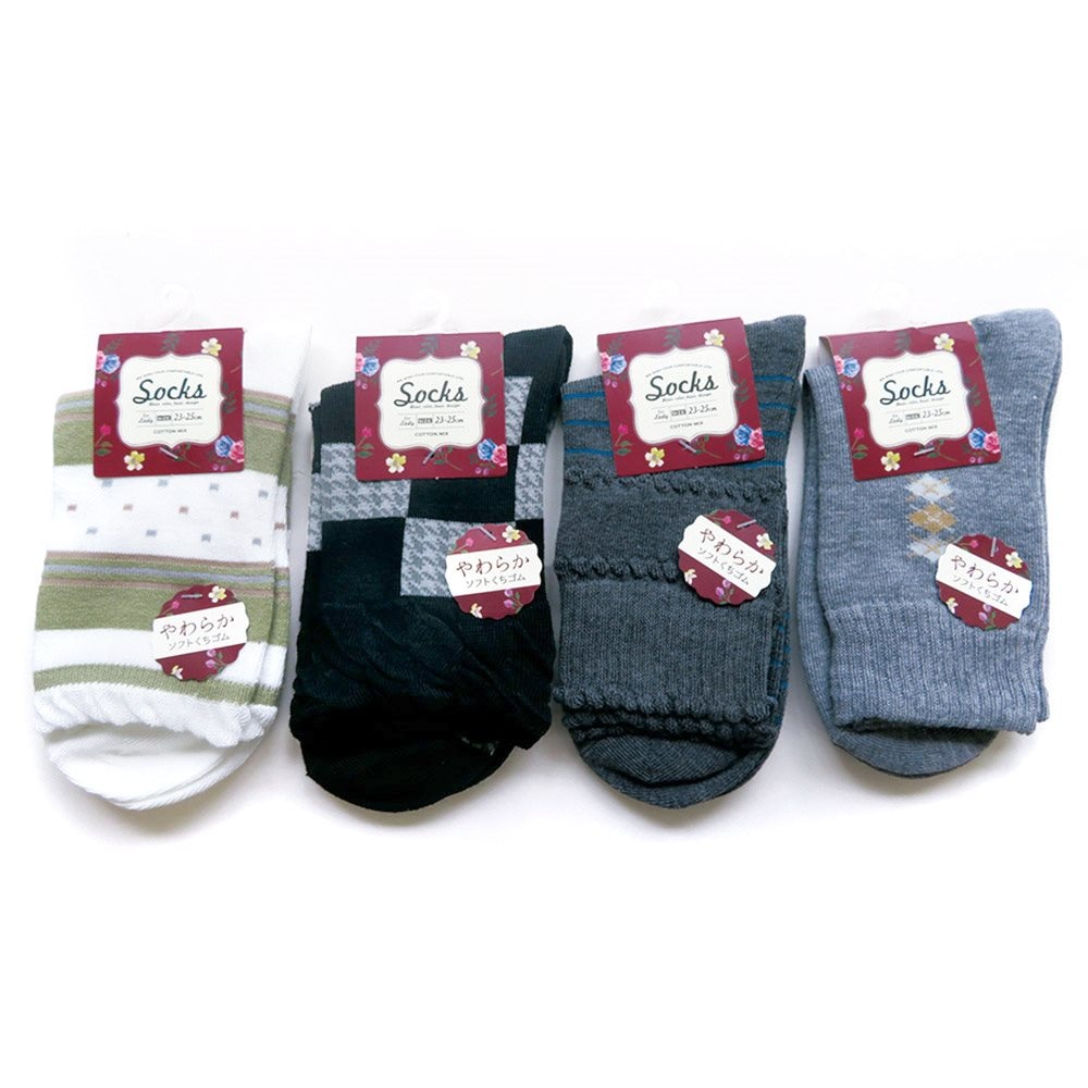 P001 DM-26236 婦人柄クルーソックス ×100入