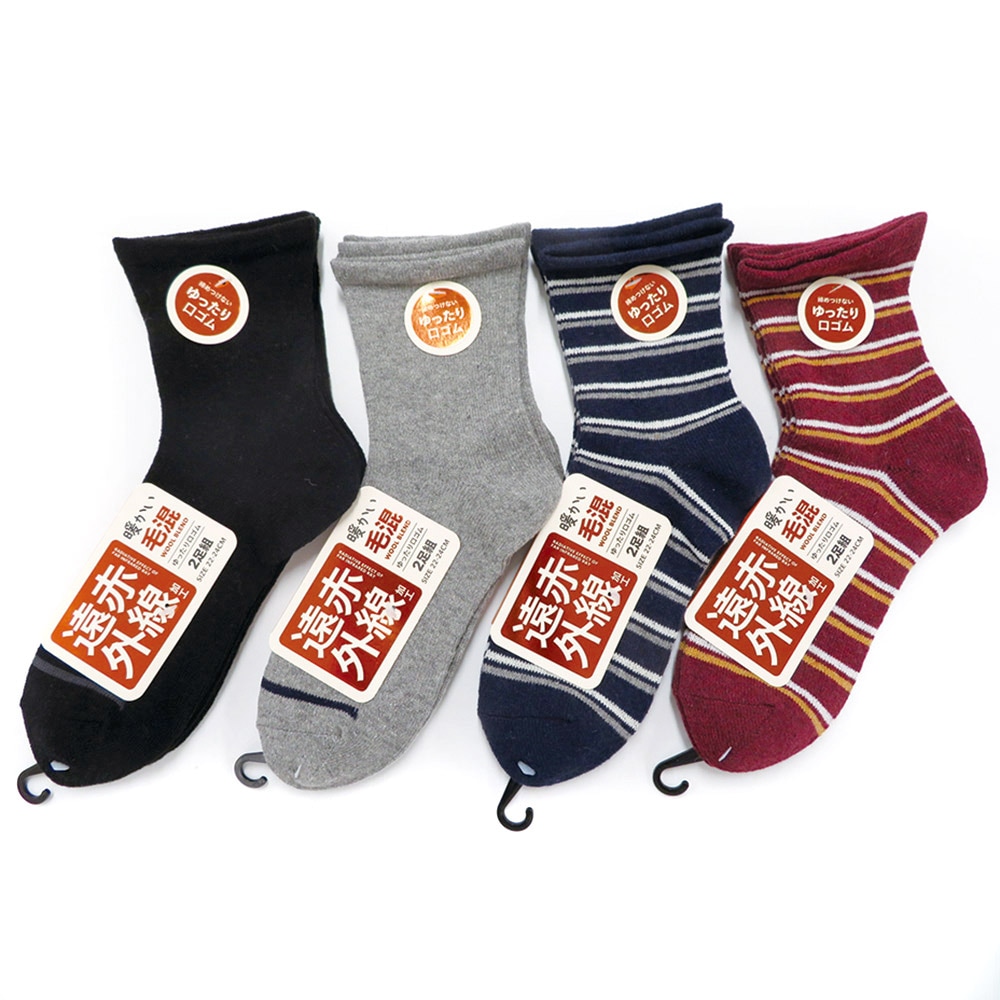 P000 H62716075 婦人毛混ゆったり遠赤加工２足組ソックス 10入 