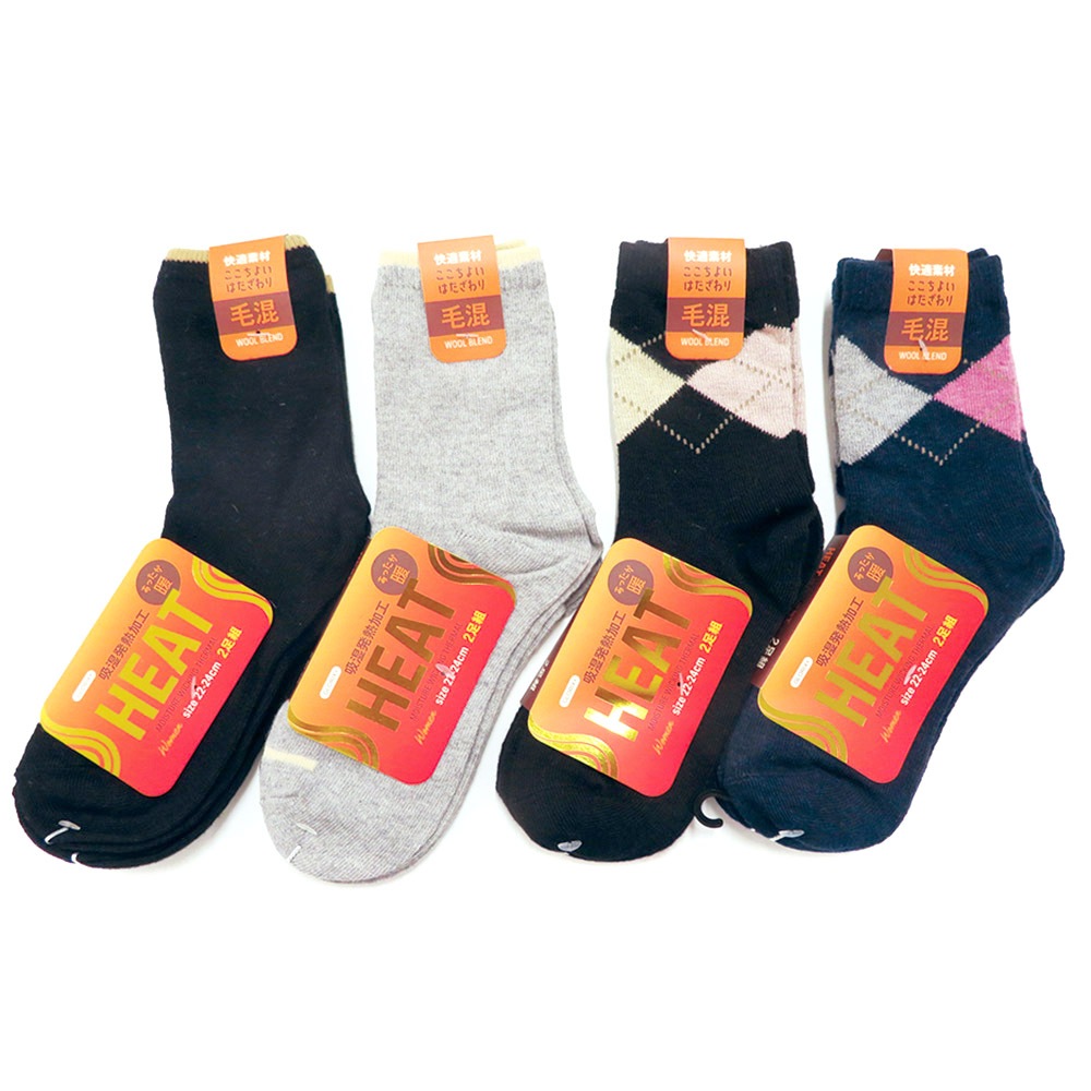 P000 H62716078 婦人毛混HEAT２足組ソックス 10入 
